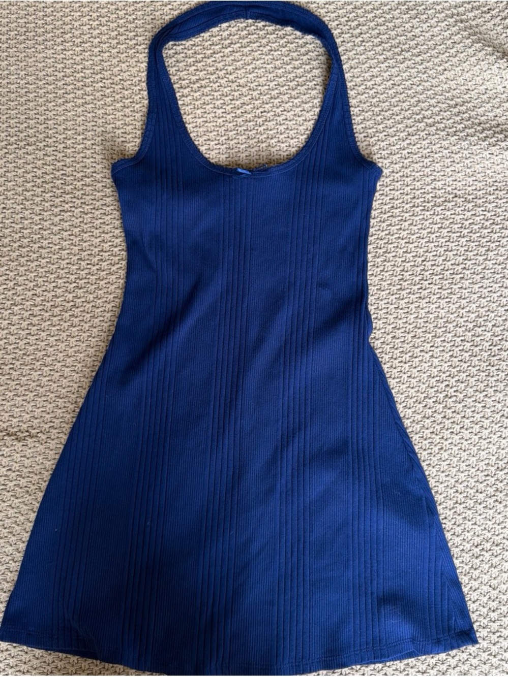 F21 Blue Halter Ribbed Mini Dress w Bow Detail